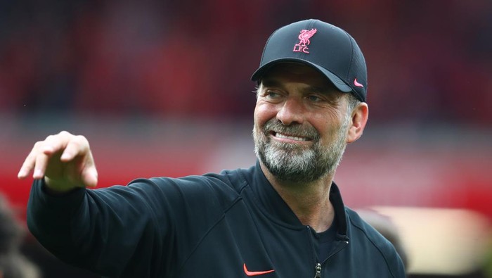 LIVERPOOL, ENGLAND - MAY 22:  Liverpool Manager Jurgen Klopp reacts at the end of the Premier League match between Liverpool and Wolverhampton Wanderers at Anfield on May 22, 2022 in Liverpool, United Kingdom. (Photo by Chris Brunskill/Fantasista/Getty Images)