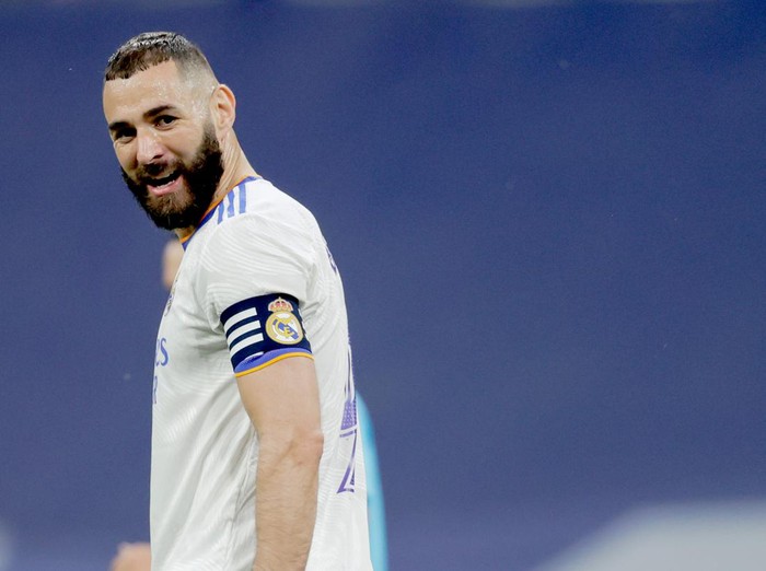 MADRID, SPAIN - MAY 20: Karim Benzema of Real Madrid  during the La Liga Santander  match between Real Madrid v Real Betis Sevilla at the Santiago Bernabeu on May 20, 2022 in Madrid Spain (Photo by David S. Bustamante/Soccrates/Getty Images)