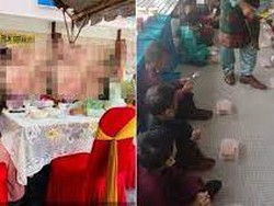 Netizen Kecam Aksi Guru Makan di Tenda Mewah Sementara Murid Makan di Lantai
