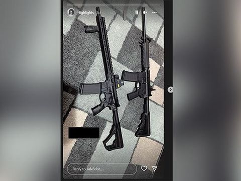A photo of two AR15-style rifles appeared on an Instagram account tied to the suspected Uvalde shooter just three days before Tuesday’s massacre at Robb Elementary school. Part of the image has been obscured by CNN to remove the user name of a third party.
