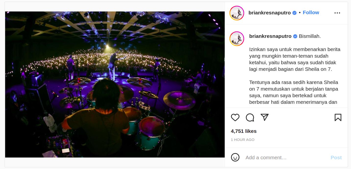 Brian buka-bukaan soal dirinya yang tak lagi menjadi personel Sheila On 7