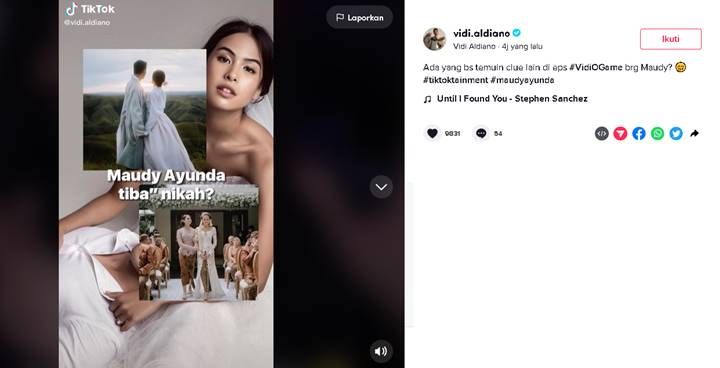 Vidi Aldiano bongkar kode pernikahan Maudy Ayunda.