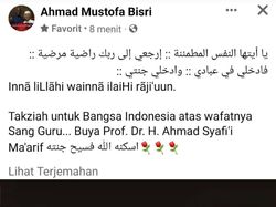 Gus Mus Kutip Ayat Quran untuk Buya Syafii: Kembalilah kepada Tuhanmu
