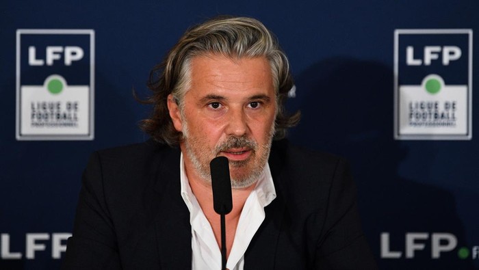 The newly-elected President of the Professional Football League (LFP),  Former president of the Olympique de Marseille (OM) Vincent Labrune gives a press conference after his election during the General Assembly on September 10, 2020 in Paris. (Photo by FRANCK FIFE / AFP) (Photo by FRANCK FIFE/AFP via Getty Images)
