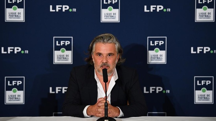 The newly-elected President of the Professional Football League (LFP),  Former president of the Olympique de Marseille (OM) Vincent Labrune gives a press conference after his election during the General Assembly on September 10, 2020 in Paris. (Photo by FRANCK FIFE / AFP) (Photo by FRANCK FIFE/AFP via Getty Images)
