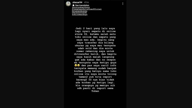 Potongan Instastory Shesar Hiren Rhustavito