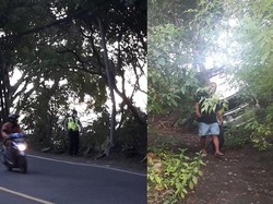 Hilang Kendali, Mobil Terperosok di Jalan Uluwatu Jimbaran