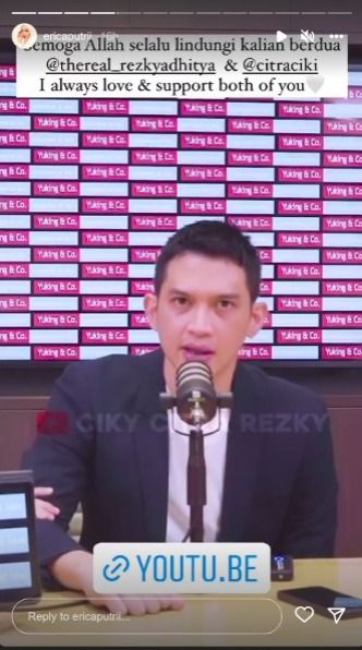 Dukungan Erica Putri kakak kandung Citra Kirana untuk Rezky Aditya.