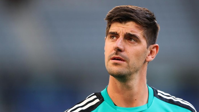 PARIS, FRANCE - MAY 27: Thibaut Courtois of Real Madrid takes part in an open training session at Stade de France on May 27, 2022 in Paris, France. Real Madrid will face Liverpool in the UEFA Champions League final on May 28, 2022. (Photo by Alex Livesey - Danehouse/Getty Images)