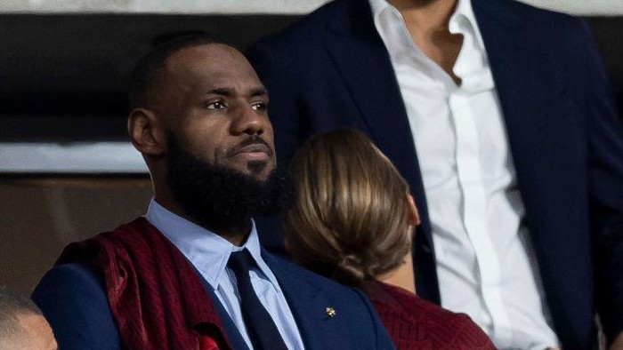 LeBron James PARIS, FRANCE - MAY 28: Lebron James looks on during the UEFA Champions League final match between Liverpool FC and Real Madrid at Stade de France on May 28, 2022 in Paris, France. (Photo by Berengui/vi/DeFodi Images via Getty Images)