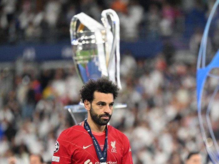 PARIS, FRANCE - MAY 28: Mohamed Salah of Liverpool FC reacts after the UEFA Champions League final match between Liverpool FC and Real Madrid at Stade de France in Saint-Denis, north of Paris, France on May 28, 2022. (Photo by Mustafa Yalcin/Anadolu Agency via Getty Images)