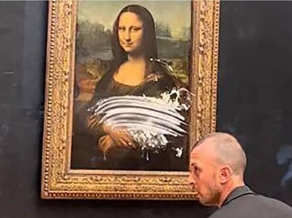 Penampakan Lukisan Mona Lisa Usai Dilempari Kue oleh Aktivis