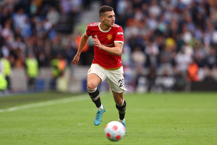 MANCHESTER, ENGLAND - FEBRUARY 26: Aaron Wan-Bissaka of Manchester United in action during the Premier League match between Manchester United and Watford at Old Trafford on February 26, 2022 in Manchester, United Kingdom. (Photo by Joe Prior/Visionhaus via Getty Images)