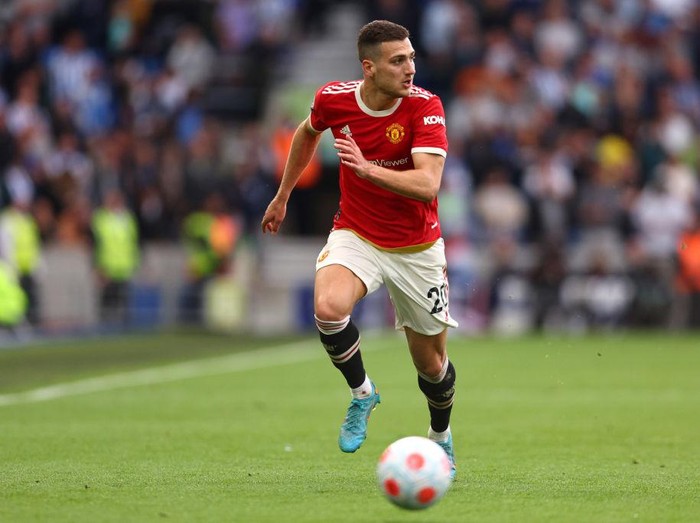 MANCHESTER, ENGLAND - FEBRUARY 26: Aaron Wan-Bissaka of Manchester United in action during the Premier League match between Manchester United and Watford at Old Trafford on February 26, 2022 in Manchester, United Kingdom. (Photo by Joe Prior/Visionhaus via Getty Images)