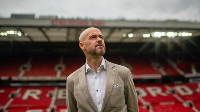 MANCHESTER, ENGLAND - MAY 23: Manager Erik ten Hag of Manchester United poses at Old Trafford on May 23, 2022 in Manchester, England. (Photo by Ash Donelon/Manchester United via Getty Images)