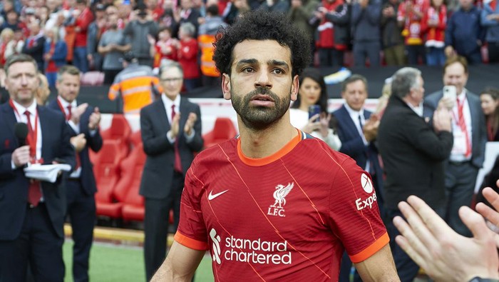 LIVERPOOL, ENGLAND - MAY 22: (THE SUN OUT, THE SUN ON SUNDAY OUT) Mohamed Salah of Liverpool after the Premier League match between Liverpool and Wolverhampton Wanderers at Anfield on May 22, 2022 in Liverpool, United Kingdom. (Photo by Nick Taylor/Liverpool FC/Liverpool FC via Getty Images)
