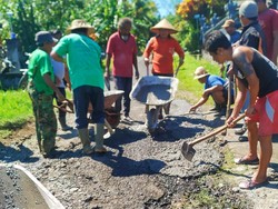 Warga di Jembrana Perbaiki Jalan Berlubang secara Swadaya