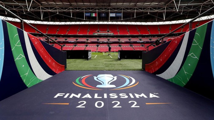LONDON, ENGLAND - JUNE 01: General view inside the stadium ahead of the Finalissima 2022 match between Italy and Argentina at Wembley Stadium on June 01, 2022 in London, England. (Photo by Catherine Ivill - UEFA/UEFA via Getty Images)