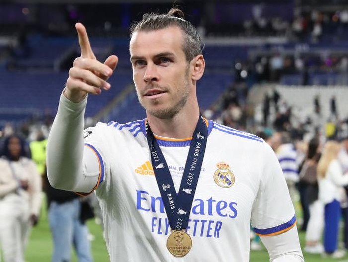 PARIS, FRANCE - MAY 28: Gareth Bale of Real Madrid reacts following their sides victory in the UEFA Champions League final match between Liverpool FC and Real Madrid at Stade de France on May 28, 2022 in Paris, France. (Photo by Catherine Ivill/Getty Images)