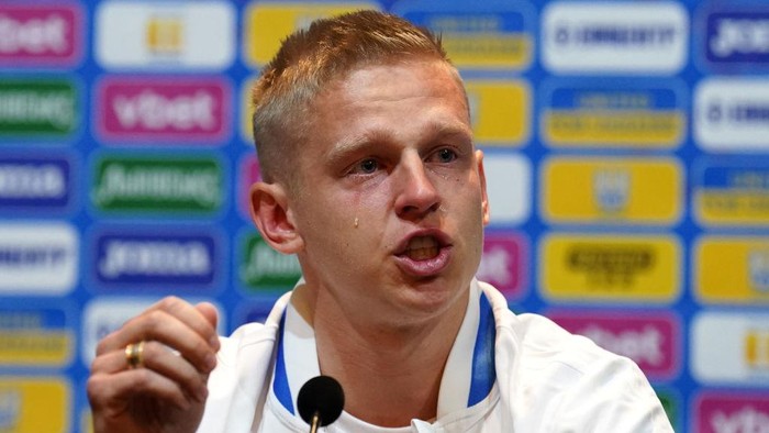 Ukraine Oleksandr Zinchenko during a press conference at Hampden Park, Glasgow. Picture date: Tuesday May 31, 2022. (Photo by Andrew Milligan/PA Images via Getty Images)