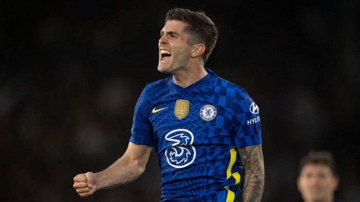 LEEDS, ENGLAND - MAY 11: Christian Pulisic of Chelsea celebrates scoring the second goal during the Premier League match between Leeds United and Chelsea at Elland Road on May 11, 2022 in Leeds, United Kingdom. (Photo by Visionhaus/Getty Images)