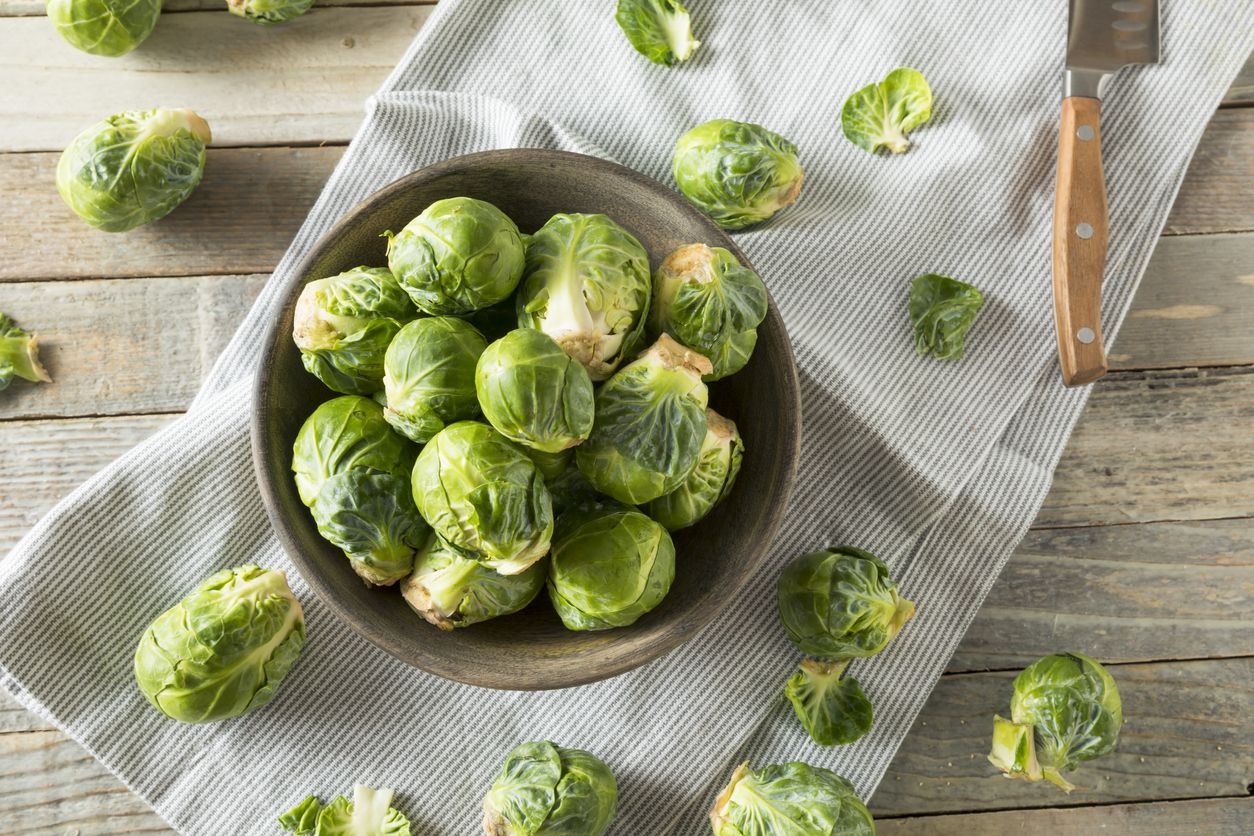 Raw Organic Green Brussel Sprouts Ready to Cook With