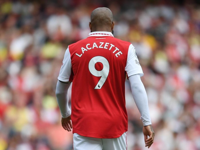 LONDON, ENGLAND - MAY 22:  Alex Lacazette of Arsenal during the Premier League match between Arsenal and Everton at Emirates Stadium on May 22, 2022 in London, England. (Photo by Stuart MacFarlane/Arsenal FC via Getty Images)