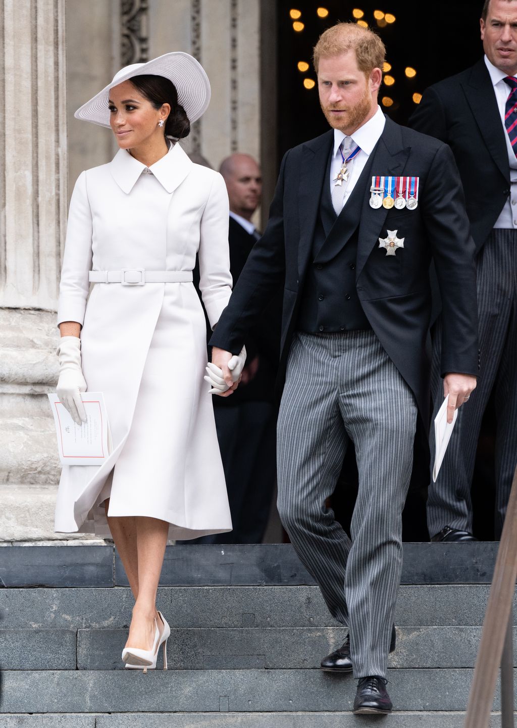 LONDON, ENGLAND - JUNE 03: Meghan, Duchess of Sussex and Prince Harry, Duke of Sussex attend the National Service of Thanksgiving at St Paul's Cathedral on June 03, 2022 in London, England. The Platinum Jubilee of Elizabeth II is being celebrated from June 2 to June 5, 2022, in the UK and Commonwealth to mark the 70th anniversary of the accession of Queen Elizabeth II on 6 February 1952.  on June 03, 2022 in London, England. The Platinum Jubilee of Elizabeth II is being celebrated from June 2 to June 5, 2022, in the UK and Commonwealth to mark the 70th anniversary of the accession of Queen Elizabeth II on 6 February 1952. (Photo by Samir Hussein/WireImage,)
