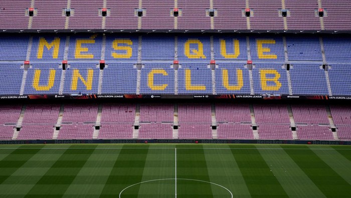 BARCELONA, SPAIN - APRIL 14: A general view of the stadium ahead of the UEFA Europa League Quarter Final Leg Two match between FC Barcelona and Eintracht Frankfurt at Camp Nou on April 14, 2022 in Barcelona, Spain. (Photo by Alex Caparros - UEFA/UEFA via Getty Images)