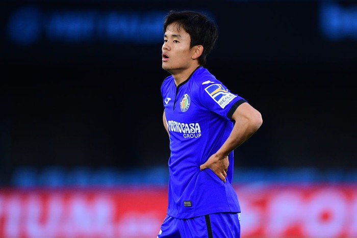 VIGO, SPAIN - MAY 12: Takefusa Kubo of Getafe CF in action during the La Liga Santander match between RC Celta and Getafe CF at Abanca-Balaídos on May 12, 2021 in Vigo, Spain. Sporting stadiums around Spain remain under strict restrictions due to the Coronavirus Pandemic as Government social distancing laws prohibit fans inside venues resulting in games being played behind closed doors. (Photo by Octavio Passos/Getty Images)