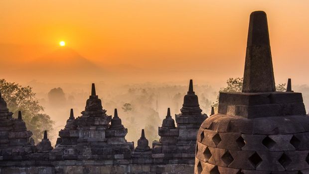 Borobudur Temple at twilight time, Yogyakarta, Java, Indonesia.
