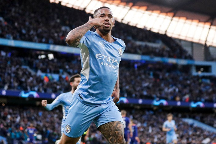 MANCHESTER, UNITED KINGDOM - APRIL 26: Gabriel Jesus of Manchester City celebrates goal 2-0 during the UEFA Champions League  match between Manchester City v Real Madrid at the Etihad Stadium on April 26, 2022 in Manchester United Kingdom (Photo by David S. Bustamante/Soccrates/Getty Images)