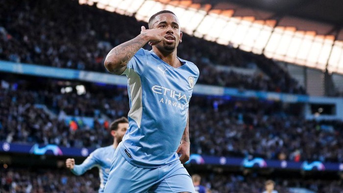 MANCHESTER, UNITED KINGDOM - APRIL 26: Gabriel Jesus of Manchester City celebrates goal 2-0 during the UEFA Champions League  match between Manchester City v Real Madrid at the Etihad Stadium on April 26, 2022 in Manchester United Kingdom (Photo by David S. Bustamante/Soccrates/Getty Images)