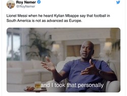 Meme Lionel Messi mau unjuk gigi karena panas mendengar komentar Mbappe soal sepakbola Amerika Latin. Foto: dok. Twitter