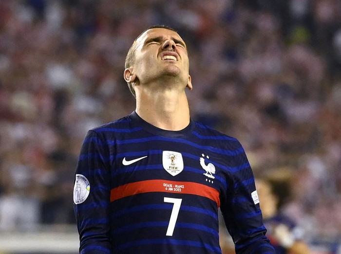 France's forward Antoine Griezmann reacts during the UEFA Nations League - League A Group 1 football match between Croatia and France at Stadion Poljud in Split, on June 6, 2022. (Photo by FRANCK FIFE / AFP) (Photo by FRANCK FIFE/AFP via Getty Images)