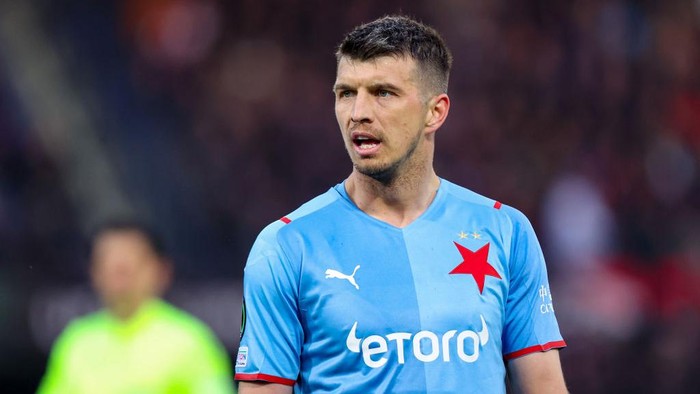 ROTTERDAM, NETHERLANDS - APRIL 7: Ondrej Kudela of SK Slavia Prague during the Quarter Finals UEFA Europa League match between Feyenoord and Slavia Prague at Stadion Feijenoord De Kuip on April 7, 2022 in Rotterdam, Netherlands (Photo by Herman Dingler/BSR Agency/Getty Images)