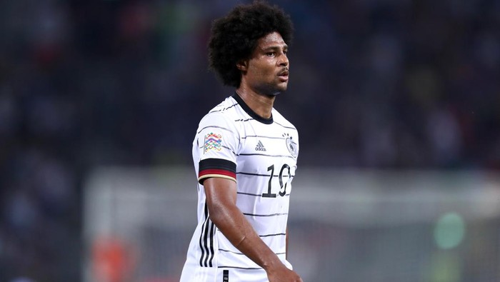 STADIO DALLARA, BOLOGNA, ITALY - 2022/06/04: Serge Gnabry of Germany  looks on during the Uefa Nations League Group C match between Italy and Germany. The match ends in a tie 1-1. (Photo by Marco Canoniero/LightRocket via Getty Images)