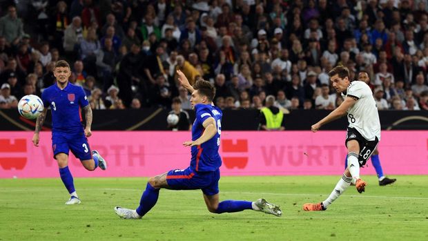 Soccer Football - UEFA Nations League - Group C - Germany v England - Allianz Arena, Munich, Germany - June 7, 2022 Germany's Jonas Hofmann scores their first goal Action Images via Reuters/Lee Smith