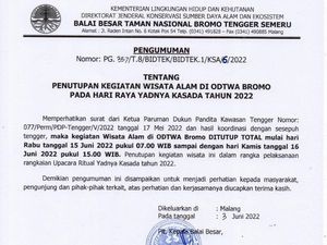 Wisata Bromo Tutup Selama Yadnya Kasada 2022