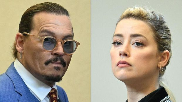 (COMBO) This combination of pictures created on June 1, 2022 shows US Actor Johnny Depp (L) attending the trial at the Fairfax County Circuit Courthouse in Fairfax, Virginia, on May 24, 2022 and US actress Amber Heard looking on in the courtroom at the Fairfax County Circuit Courthouse in Fairfax, Virginia, on May 24, 2022. - US actress Amber Heard said she was disappointed 