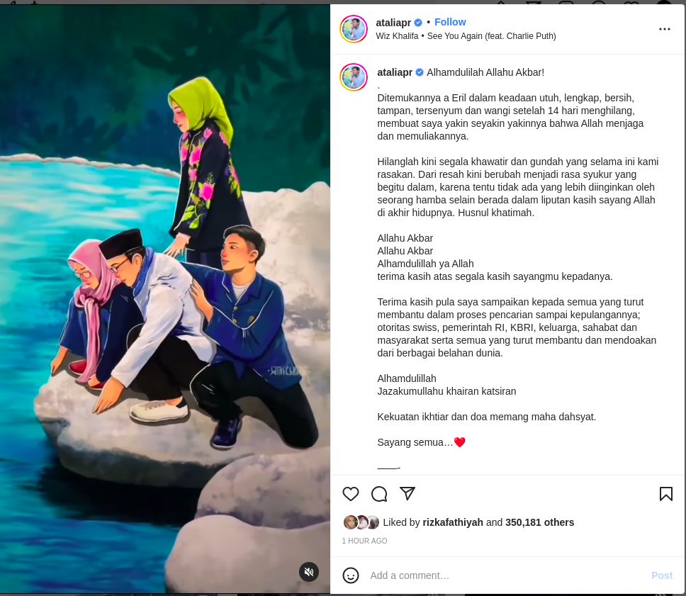 Unggahan Atalia soal kondisi jasad Eril