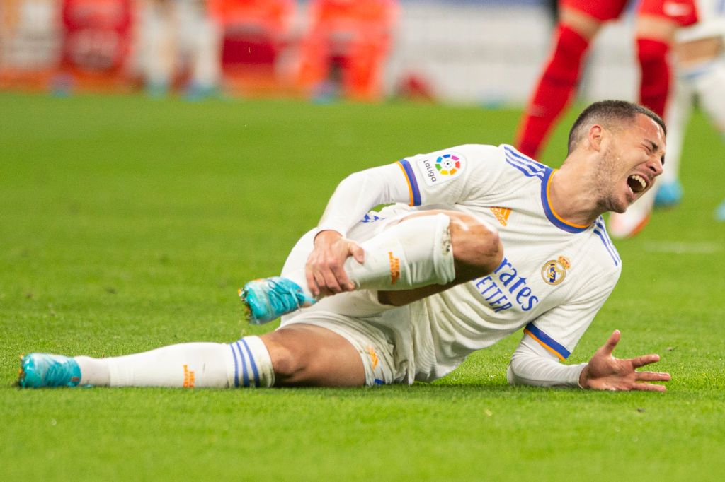 CADIZ, SPAIN - MAY 15: Eden Hazard of Real Madrid during the La Liga Santander  match between Cadiz FC v Real Madrid at the Estadio Ramon de Carranza on May 15, 2022 in Cadiz Spain (Photo by David S. Bustamante/Soccrates/Getty Images)