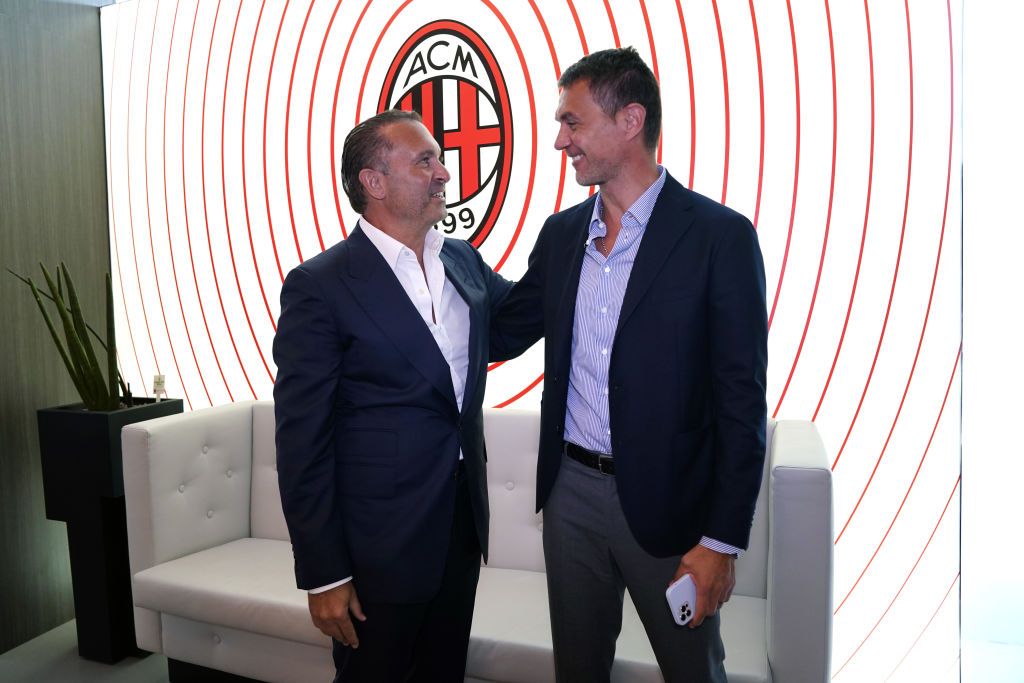 MILAN, ITALY - JUNE 01: Gerry Cardinale and Paolo Maldini attend the RedBird delegation at Casa Milan on June 01, 2022 in Milan, Italy. (Photo by Pier Marco Tacca/AC Milan via Getty Images)