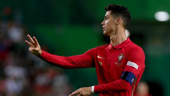 Cristiano Ronaldo of Portugal during the Uefa Nation League football match between Portugal and Czech Republic at Estadio Jose Alvalade in Lisbon on June 9, 2022. (Photo by Valter Gouveia/NurPhoto via Getty Images)