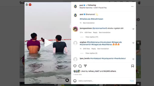 Potongan layar Instagram PSSI