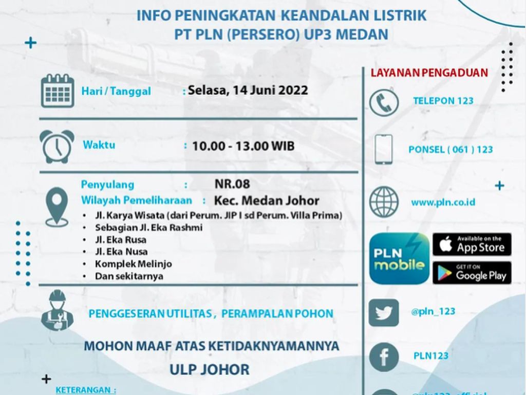 Ada Perbaikan Jaringan PLN di Medan, Ini Lokasi yang Akan Mati Lampu Ada Perbaikan Jaringan PLN di Medan, Ini Lokasi yang Akan Mati Lampu