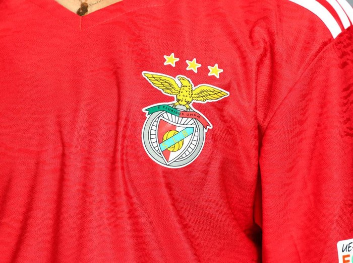 LISBON, PORTUGAL - OCTOBER 01: Detailed view of the logo of Benfica during UEFA Women's Champions League Portraits on October 01, 2021 in Lisbon, Portugal. (Photo by Carlos Rodrigues - UEFA/UEFA via Getty Images)
