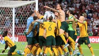 Para pemain Australia selebrasi usai dipastikan lolos ke Piala Dunia 2022.