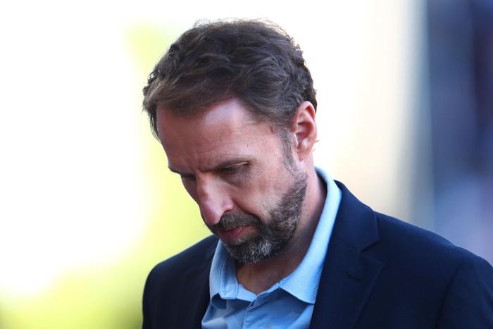 WOLVERHAMPTON, ENGLAND - JUNE 14:   England Manager Gareth Southgate reacts during the UEFA Nations League League A Group 3 match between England and Hungary at Molineux on June 14, 2022 in Wolverhampton, United Kingdom. (Photo by Chris Brunskill/Fantasista/Getty Images)