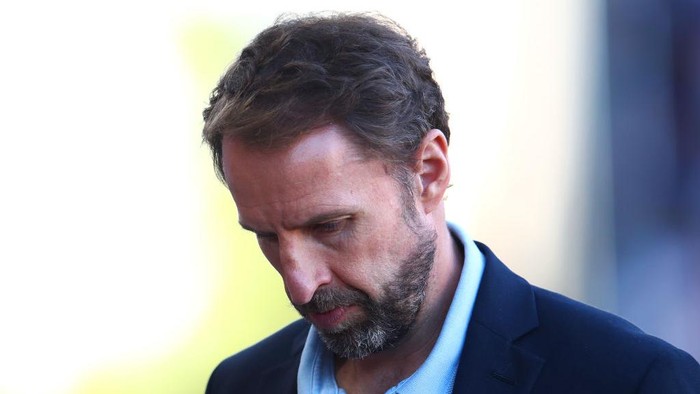 WOLVERHAMPTON, ENGLAND - JUNE 14:   England Manager Gareth Southgate reacts during the UEFA Nations League League A Group 3 match between England and Hungary at Molineux on June 14, 2022 in Wolverhampton, United Kingdom. (Photo by Chris Brunskill/Fantasista/Getty Images)